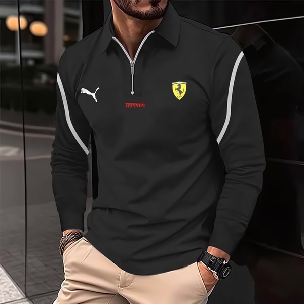 polo shirt, long sleeve polo, zipper polo, men's polo, sport polo, bestseller push, lifestyle, trustworthy, bold, black, neutral